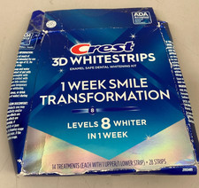 Crest 3D WhiteStrips 1 Week Smile Transform 8 Levels Whiter 28 Strips - DMGD BOX