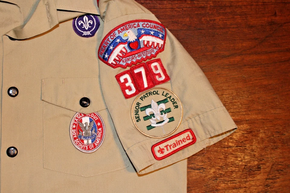 Boy Scouts of America BSA Men's Shirt Tan Small Sewn Patches With Eagle Patch - Image 2 of 4