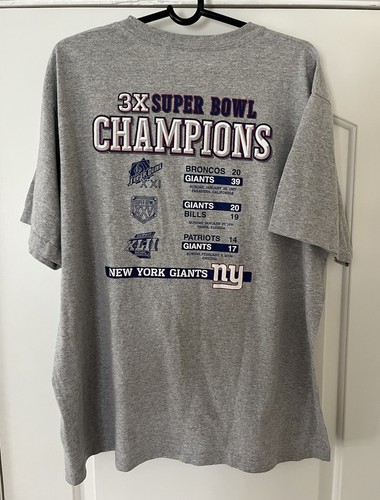 NY GIANTS TSHIRT | SZ X-LARGE XL SUPERBOWL CHAMPION 2008 TEE GRAY 3X CHAMPS - Picture 2 of 5