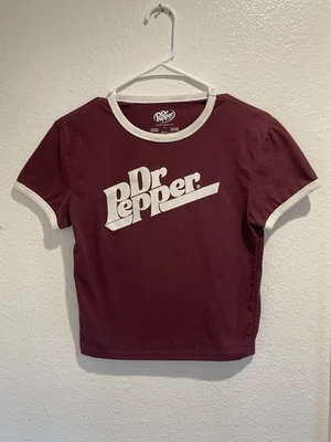 Dr Pepper Ringer T Shirt Womens L Maroon Retro Vintage Logo Graphic Tee - Photo 1/4