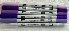 LOT OF 5 TOMBOW DUAL BRUSH ALCOHOL-BASED MARKERS & 1 BLENDER.