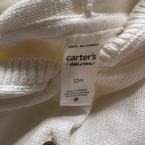 Carter's Junge 12 Monate rote Cargohose & weißer Pullover Hoodie mit Bärenohren 349 - Bild 5 von 5