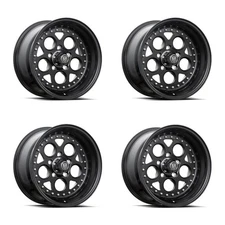 Set 4 15" Center Line Rev 2.0 Satin Black Center Black Lip 15x7 5x4.5 -06mm Rims