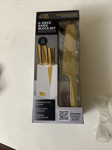 Thyme & Table Gold Finish 6-Piece Knife Block Set - Luxe Collection - New In Box