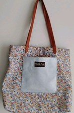 Matilda Jane Floral Stripe Blue Pink Poly Large Shopping Bag Tote Boho Cottage