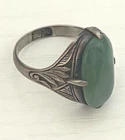 Vintage Silver Ring with Oval Shape Sea Green Jadeite Size 6 US