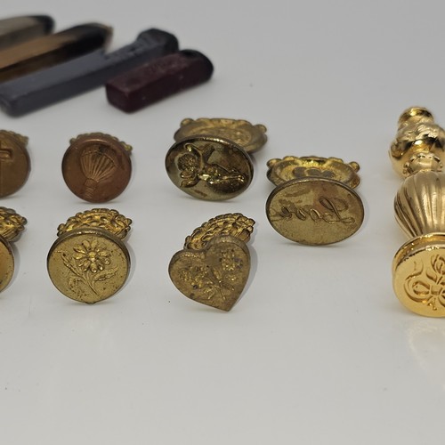 VTG LOT Brass Sealing Wax Stamp Seal | Fleur De Lys Flowers Hearts Religion Love - Picture 4 of 13