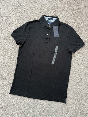 Neu mit Etikett Tommy Hilfiger SS Custom Fit Mesh Poloshirt für Herren schwarz Größe XS - Bild 1 von 8
