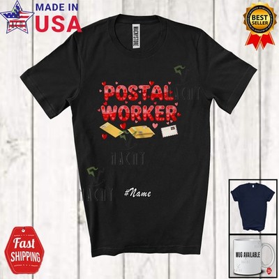 Custom Name Postal Worker; Lovely Valentine Hearts Parcel; Women Proud Job Shirt
