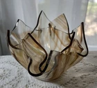 Vtg Amber Fused Murano Glass Handkerchief Edge Bowl/Candle Holder MCM See Photos