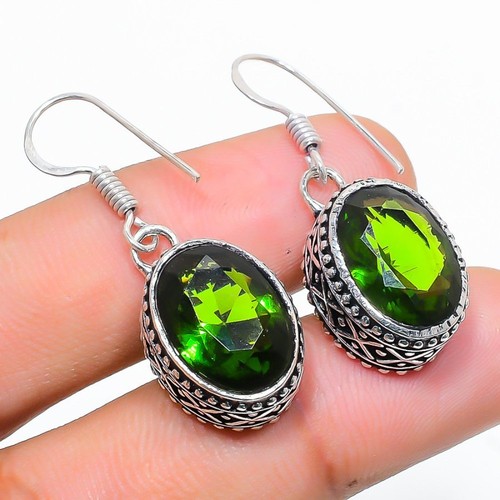 Peridot Gemstone 925 Sterling Silver Gift Jewelry Earring 1.42" X-Mas Gift v748 - Picture 2 of 3