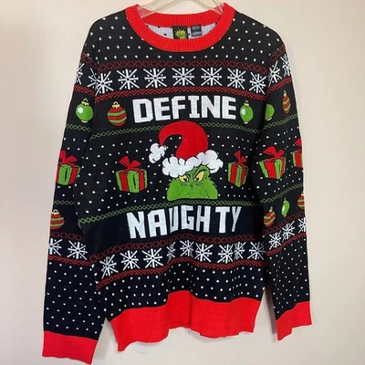 Mens The Grinch Define Naughty Ugly Christmas Sweater XL Acrylic - Image 1 of 4