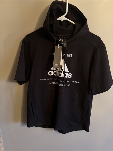 Soldout! NWT Adidas Men's Post Game Short Sleeve Hoodie Black DZ1130 - Picture 8 of 9