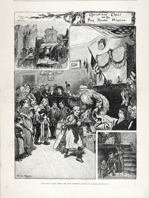 Christmas Santa Claus Five Points Mission New York City Large 1883 Antique Print