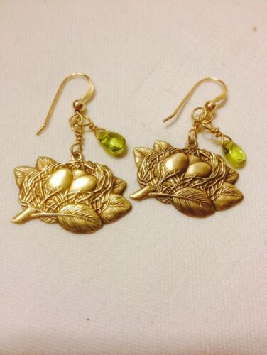 Rejoice Designs Gold Bird Nest Earrings With Peridot Drop