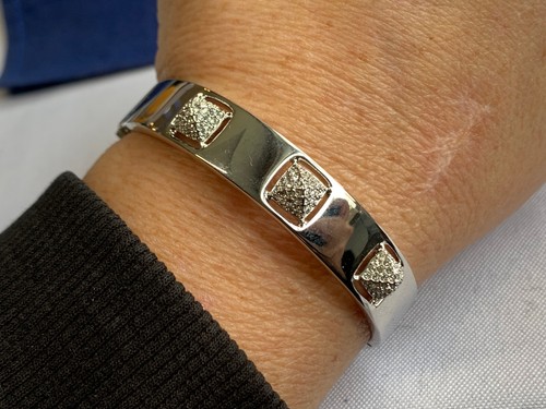 2004 Swarovski Cuff Bracelet Fashion Jewelry 7.5" Clear Crystals Box Clasp - Picture 11 of 24