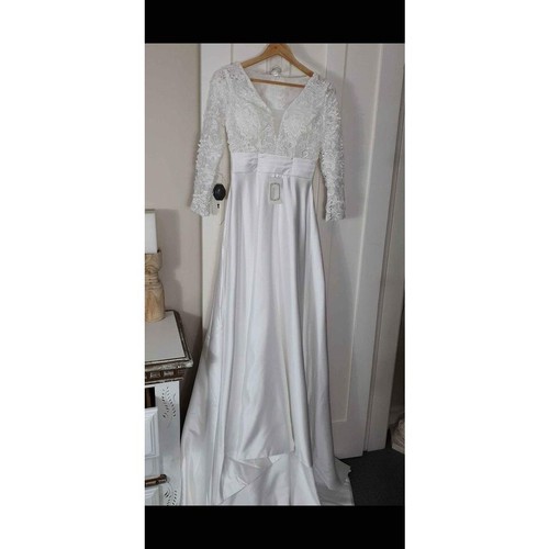 Wedding dress white A-line 8-10 floral lace + Silky satin Gorgeous bride mermaid - Picture 8 of 8