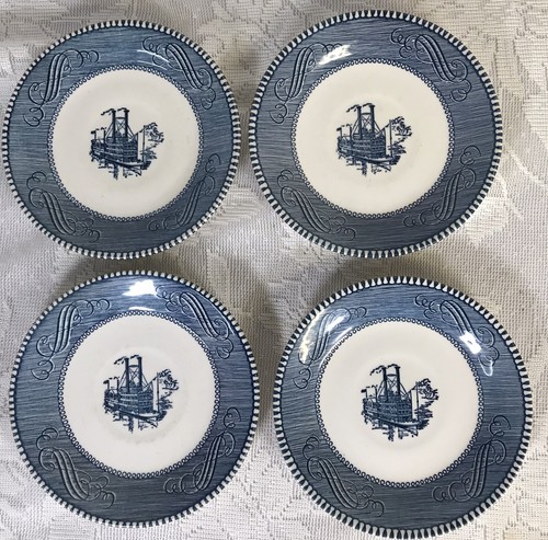 Currier & Ives Bread Plates Paddlewheel Boat Set of 4 Vintage - Picture 5 of 8