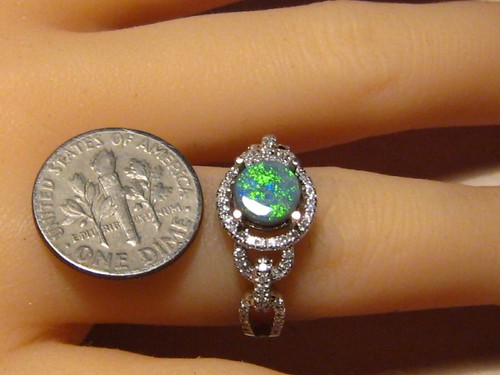 schwarzer Opal & Diamant Ring, massiv 14 Karat Weißgold - Bild 8 von 10