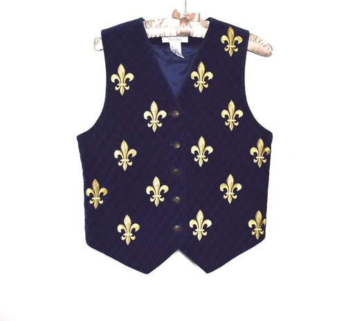 Cambridge Dry Goods Navy Velvet Cotton Gold Embroidery Damen Weste Gr. S - Bild 2 von 8