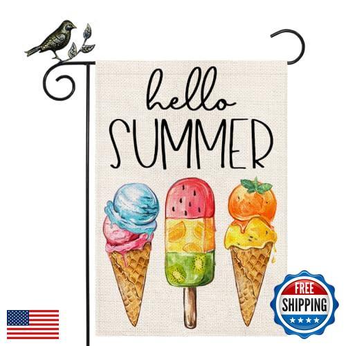 GEEORY Hello Summer Garden Flag 12.5 x 18 Inch, Ice Cream Popsicle Double Sid