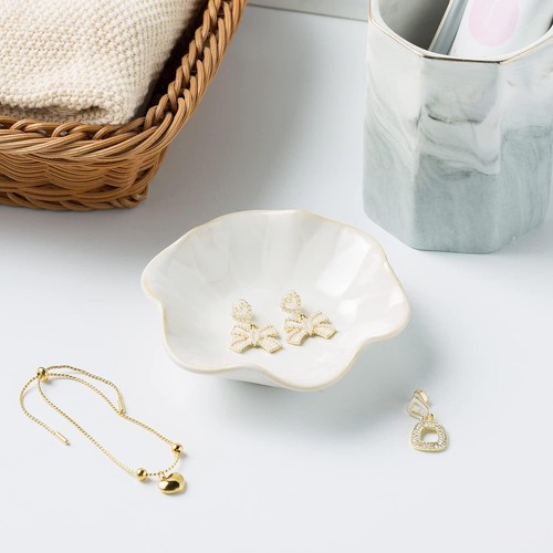 Jewelry Dish Tray, Ring Dish, Ceramic Trinket Key Bowl, Milky White - Picture 5 of 9