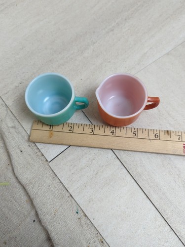 Vintage Hazel Atlas kleines Sahne und Zucker Set türkis und orange - Bild 8 von 9