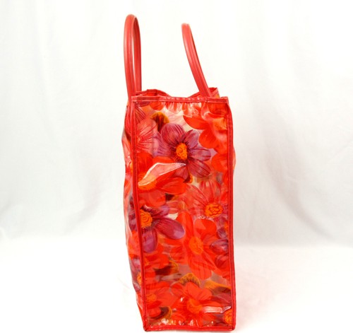 Vintage Bright Floral Plastic Vinyl Handbag Small Tote Bag Purse 1960s 1970s - Picture 6 of 10