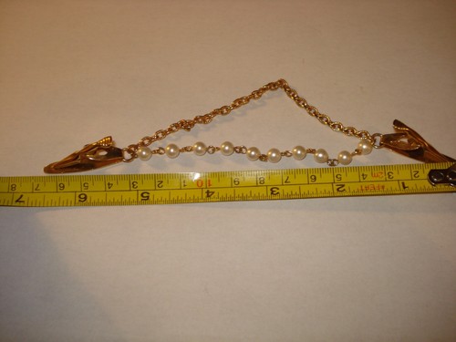 Vintage 2~Strand Chain n Faux Pearls Sweater Dress Clip Guard - Picture 3 of 3