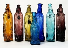 7 VTG MEXICAN VIRGEN DE GUADALUPE HAND BLOWN GLASS BOTTLES AVALOS VIRGIN MEXICO