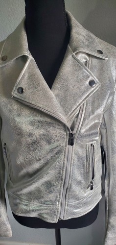 Women’s Silver Metallic Cavalini Vegan Leather Jacket Size S - Picture 4 of 12