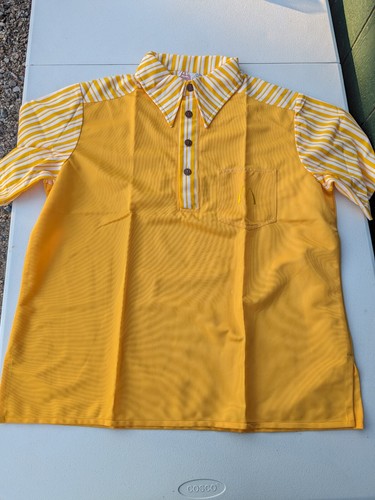Vtg 70s Crest McDonalds Mens Unisex Polo Uniform Shirt SZ Large -Sherbert Yellow - Picture 3 of 8