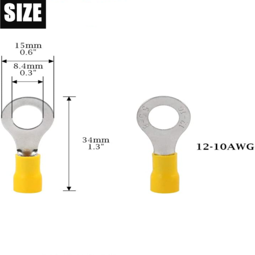 12-10 Gauge Vinyl Ring Terminals Electrical Connectors Yellow - YOU CHOOSE SIZE - Picture 13 of 19