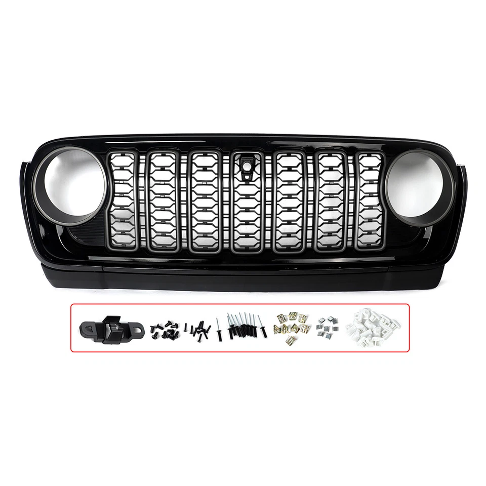 Gloss Black Grille w/ camera hole For 2018-2024 Jeep Wrangler JL & Gladiator JT Foto 2 de 4
