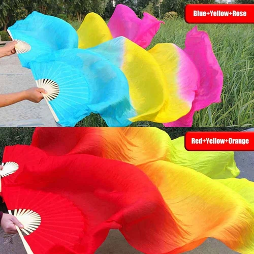 1.8m Long Belly Dance Silk Bamboo Fan Veil 1 Pair(L+R) 6 Colors - Picture 2 of 20