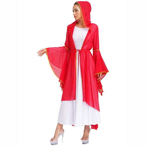 Muslim Dress for Women Abayas Flare Sleeve Sheer Chiffon Flowy Tunic Dress Robe - Bild 10 von 75