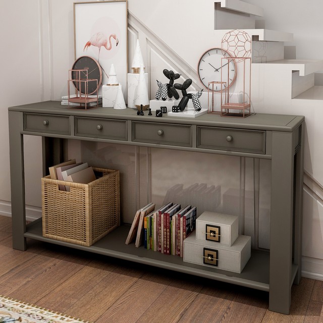 Console Table For Entryway Hallway Sofa W Storage Drawers And Bottom Shelf Console Table For Entryway Hallway Sofa W Storage Drawers And Bottom Shelf