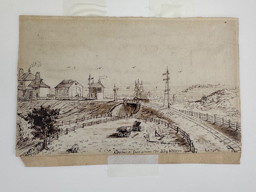 1890 Original Ink Sketch Cromer Railroad Station England Victorian Drawing Art - Bild 2 von 2