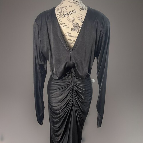 Vintage Tadashi Black DressSize 13 Ruched Rhinestone Detail Hollywood Glam - Picture 5 of 22
