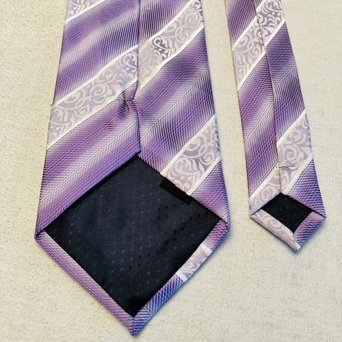 Giorgio Armani Black Label Neck Tie Purple Silver Striped 100% Silk Italy New - Picture 5 of 9