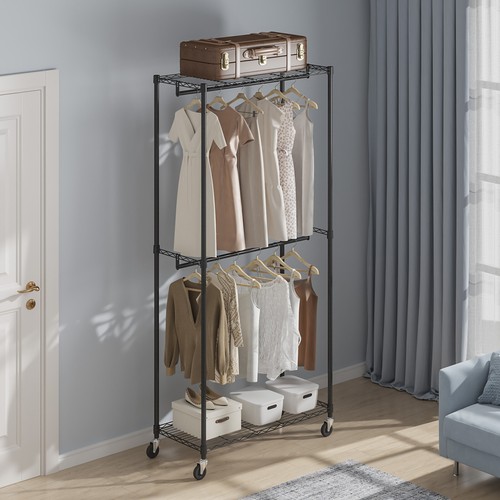 VEVOR Heavy Duty Clothes Rail Rack Hanging Garment Double Hanging Rods 300 lbs - Picture 8 of 12