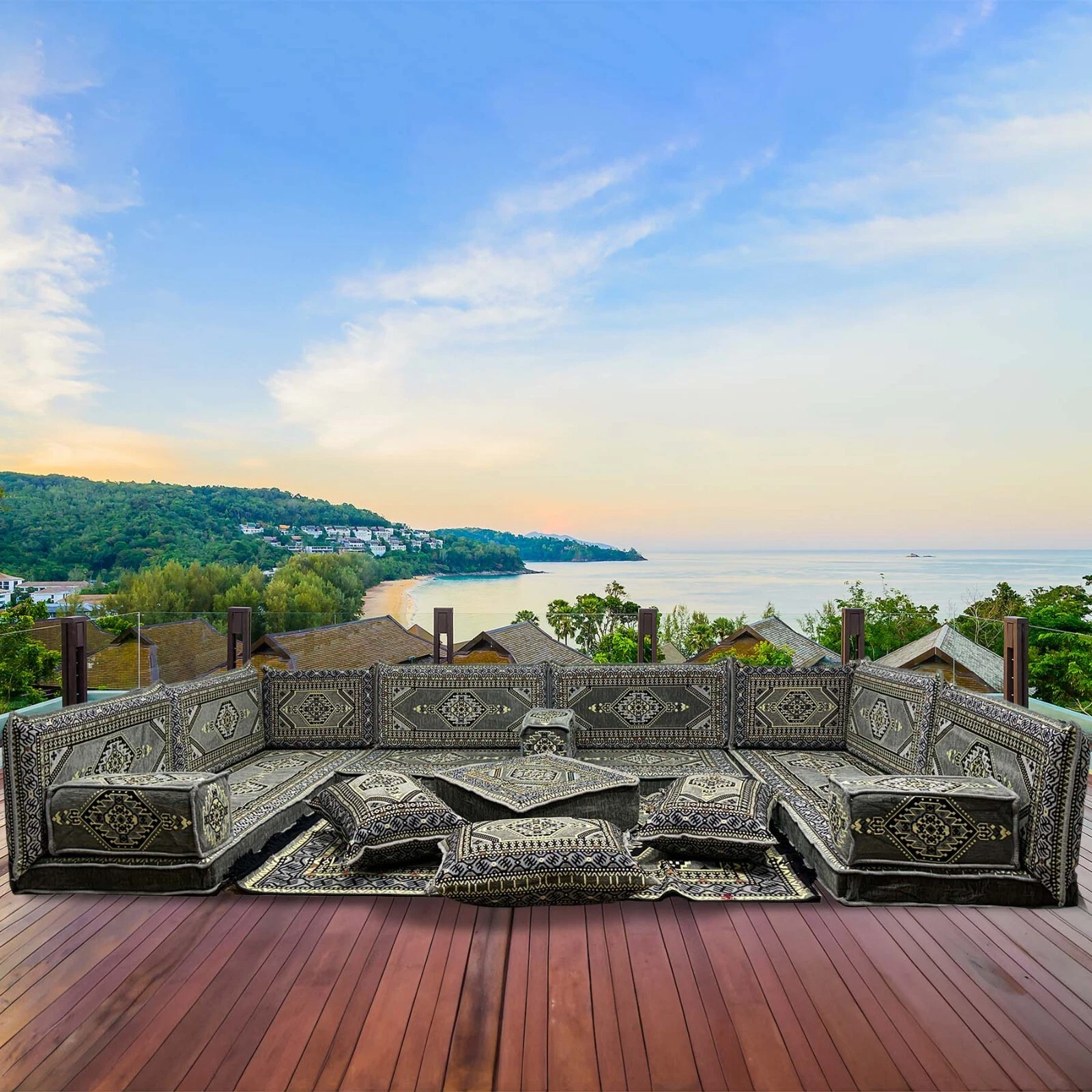 Oriental Seating Area, Oriental Sofa, U Shaped Arabic Corner Majlis