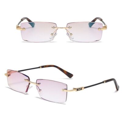 Frameless Mens Anti-blue Light Reading Glasses Rimless Rectangle Tinted +1.0~4.0