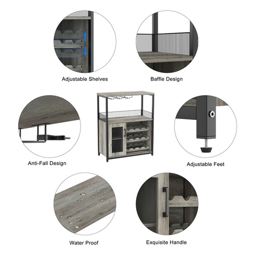 Wine Rack Freestanding Floor Wine Bakers Rack Liquor Bar Cabinet Wine Bar Table - Picture 8 of 9