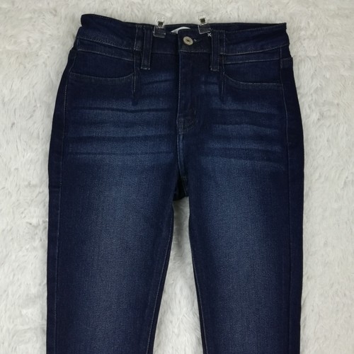 Kancan Womens Jeans Skinny Blue Denim Dark Wash Whiskering Mid Rise Stretch 24 - Picture 3 of 11