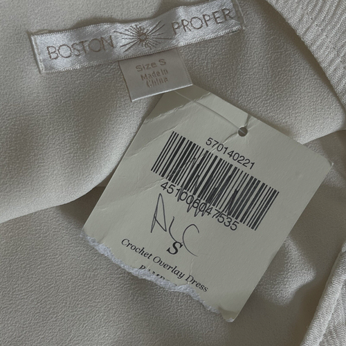 Boston Proper Sz S Dress Chic Classic Crochet Overlay Cream Vacation Feminine - Picture 12 of 14