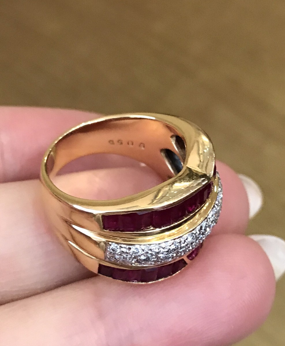 Ruby and Diamond Baguette Wide Band Cocktail Ring in 18k Ruby and Diamond Baguette Wide Band Cocktail Ring in 18k