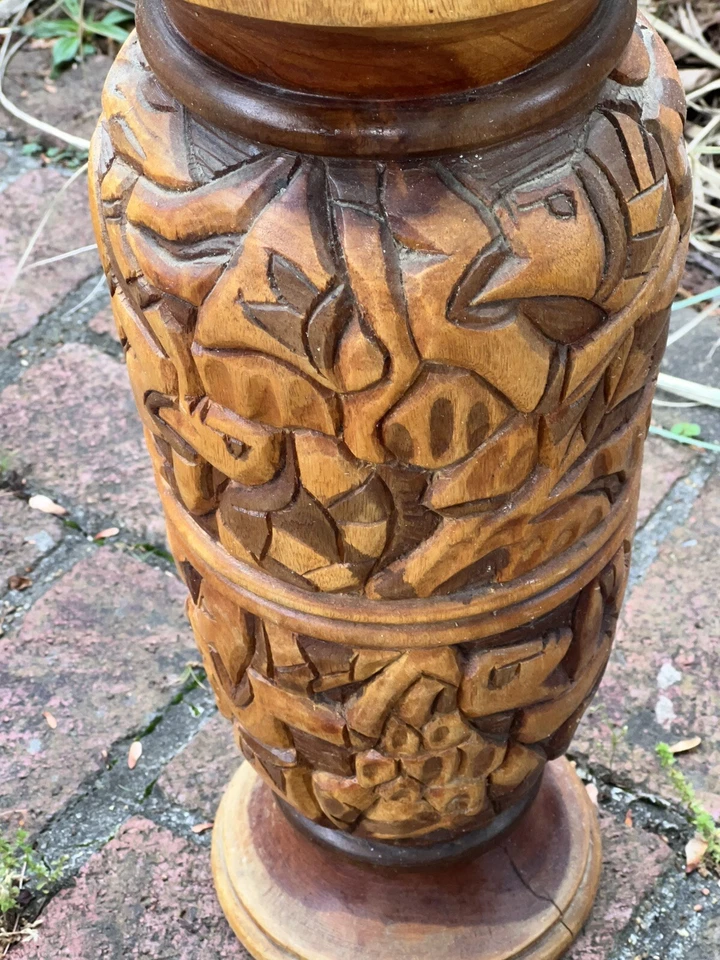 Jarrón de madera multicolor tallado a mano vintage TORNEADO A MANO 19” X 7,5” ¡¡Único!!! Foto 2 de 4