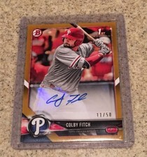 2018 Bowman Baseball Colby Fitch Gold Paper Auto Phillies PA-CF 11/50