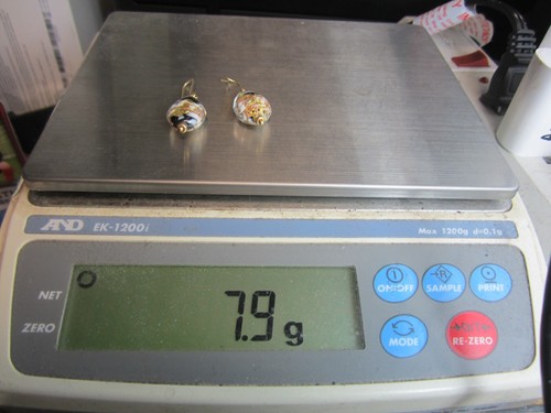 ~ELEGANTE 14K YG TRAGBARE SCHWARZ, WEISS & GOLD KUNSTGLAS OHRHÄNGER 7,9 G - Bild 6 von 6